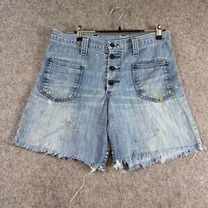 Vintage 60s JCPenny Cut Off Shorts Mens Blue Button Fly Grunge Jeans Size 31 USA